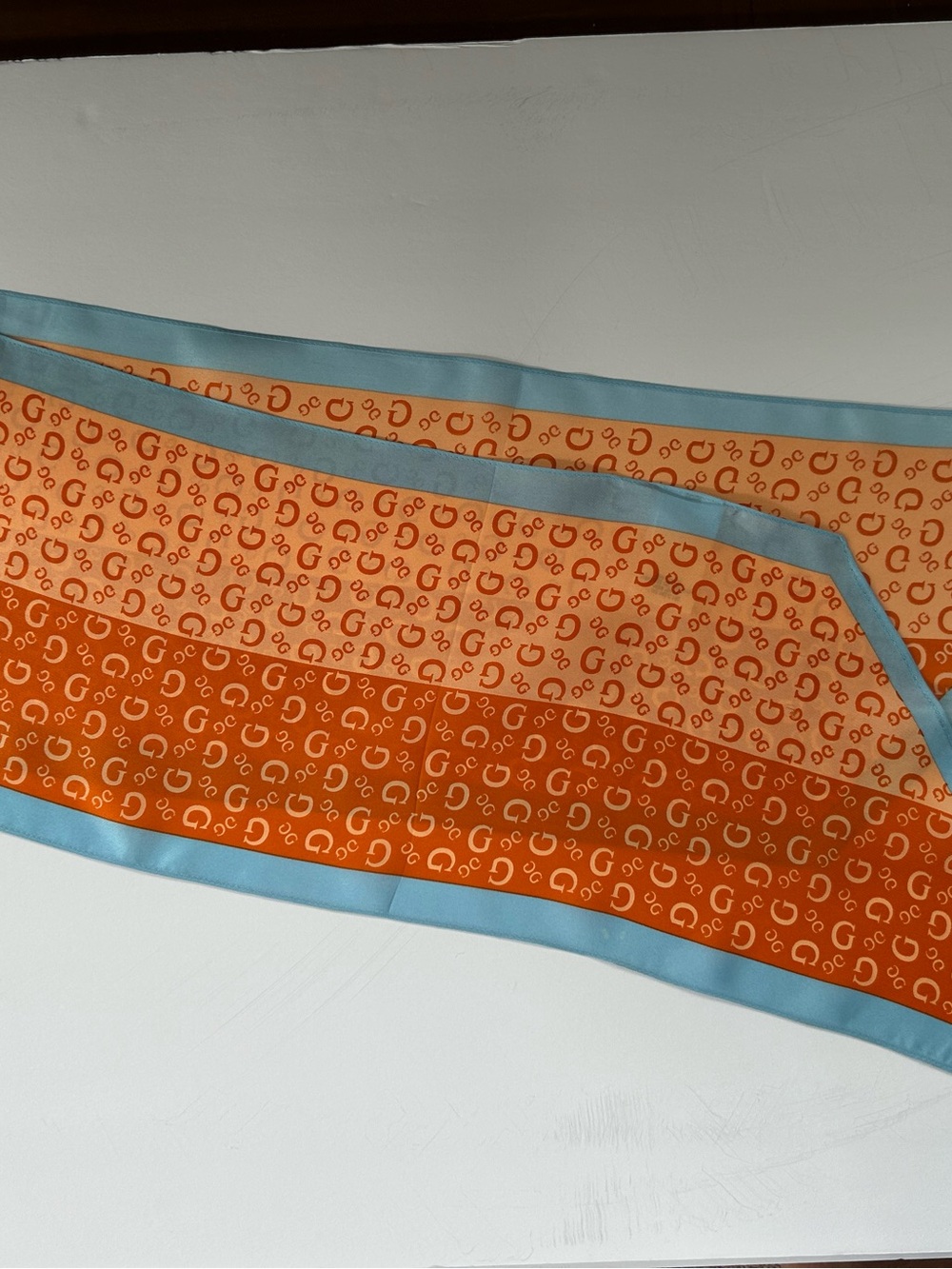 Guess Orange and Light Blue Monogram Silk Scarf Wrap
